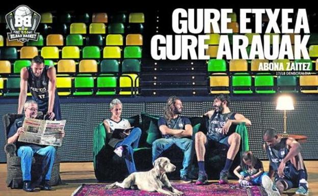 Cartel oficial del RETAbet para la captación de socios en la próxima temporada, con Hervelle, Mumbrú y Tabu junto a cuatro abonados.