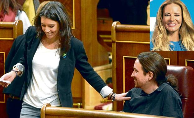 Ruptura. Irene Montero y Pablo Iglesias, en el Congreso. Arriba, Paula Vázquez. ::