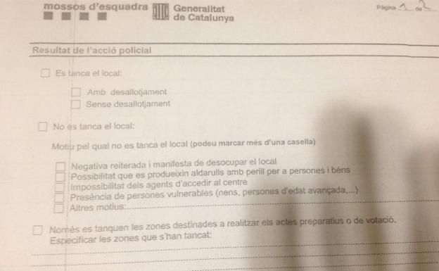 Formulario utilizado por los Mossos en su visita a los colegios./R.C.