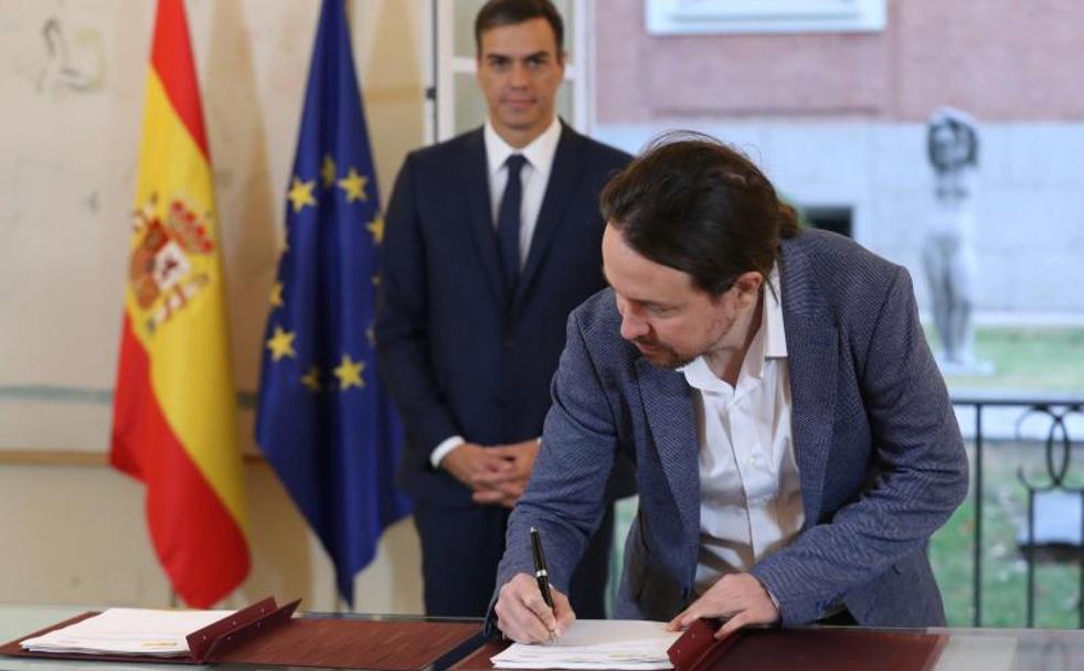 Sánchez e Iglesias pactan subir el salario mínimo a 900 euros