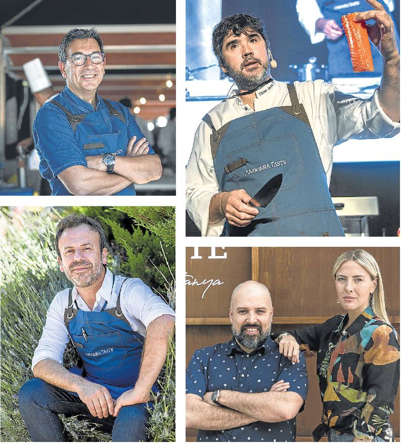 Por arriba, a la izquierda, Miquel Canturri, chef y concejal de Cultura. A la derecha, el soriano Óscar García, otro resistente de altura. Abajo, a la izquierda, Nacho Manzano, de La Salgar (Asturias). a la derecha, Pablo Pérez y Victoria Keremer, de Kökosnot.