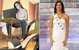 Elena, antes del certamen. A la derecha, tras ser elegida quinta mujer más bella del mundo./
