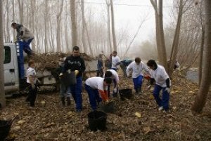 Vecinos de Herramélluri, limpiando la ribera del río Tirón. ::
F. D./