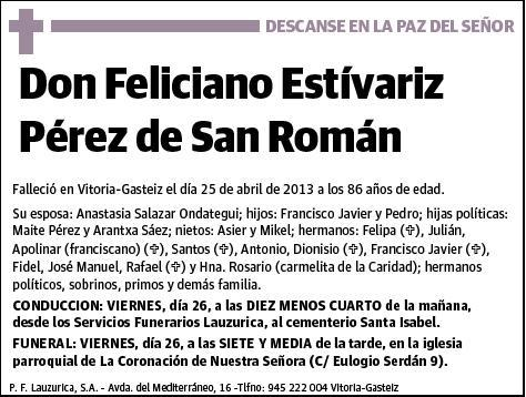 ESTIVARIZ PEREZ DE SAN ROMAN,FELICIANO