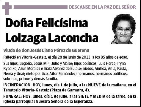 LOIZAGA LACONCHA,FELICISIMA