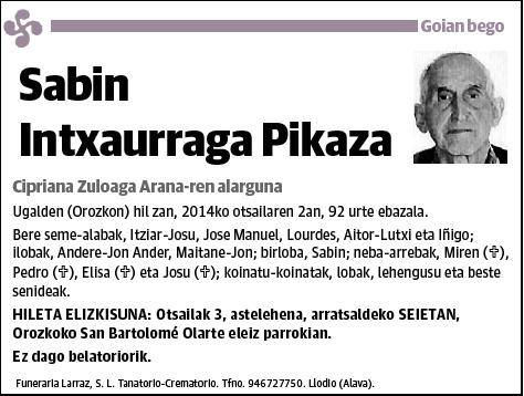 INTXAURRAGA PIKAZA,SABIN
