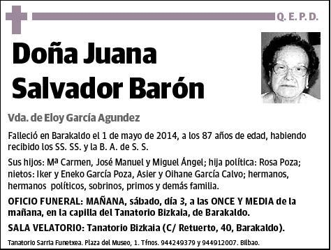 SALVADOR BARON,JUANA