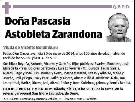 ASTOBIETA ZARANDONA,PASCASIA
