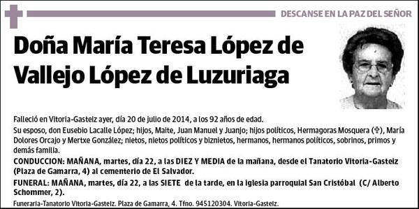 LOPEZ DE VALLEJO LOPEZ DE LUZURIAGA,MARIA TERESA