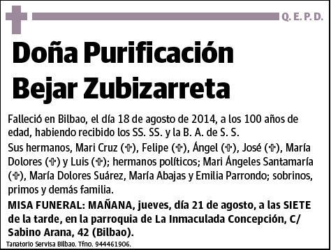 BEJAR ZUBIZARRETA,PURIFICACION