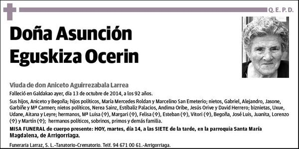 EGUSKIZA OCERIN,ASUNCION