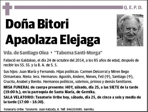 APAOLAZA ELEJAGA,BITORI