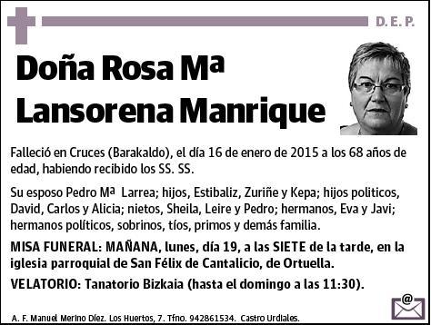 LANSORENA MANRIQUE,ROSA Mª