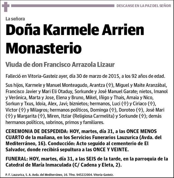 ARRIEN MONASTERIO,KARMELE