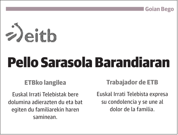 Pello Sarasola Barandiaran Goian Bego