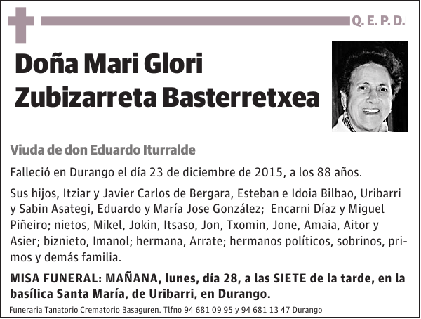 Mari Glori Zubizarreta Basterretxea