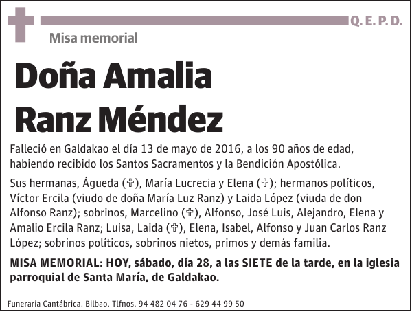 Misa memorial Amalia Ranz Méndez