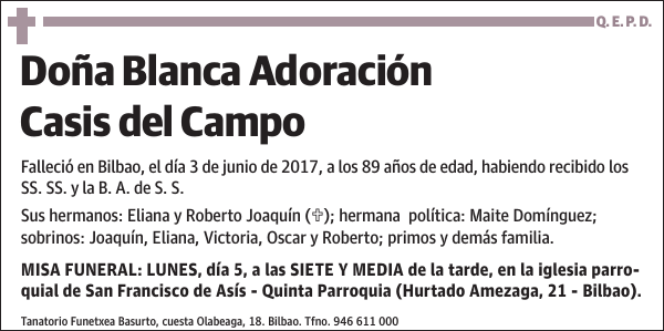 Blanca Adoración Casis del Campo