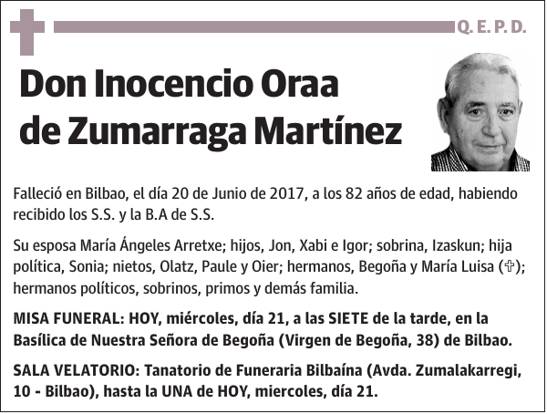 Inocencio Oraa de Zumarraga Martínez