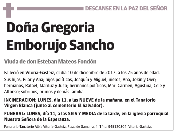 Gregoria Emborujo Sancho