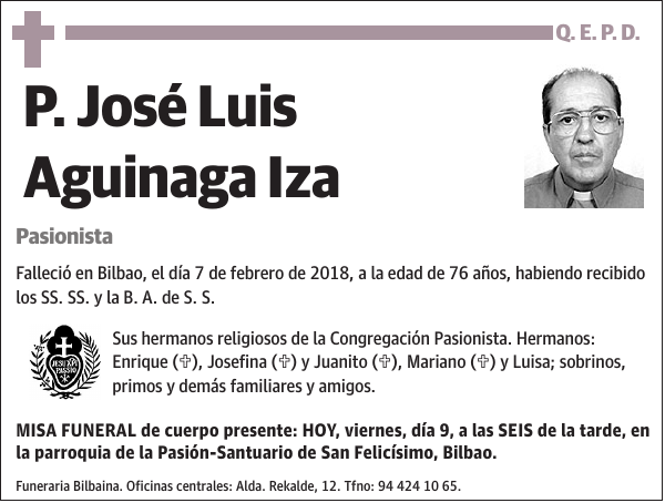 José Luis Aguinaga Iza Pasionista