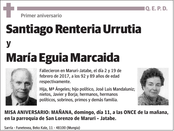 Santiago Renteria Urrutia y María Eguia Marcaida