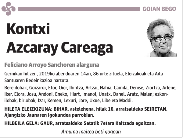 Kontxi Azcaray Careaga Feliciano Arroyo Sanchoren alarguna