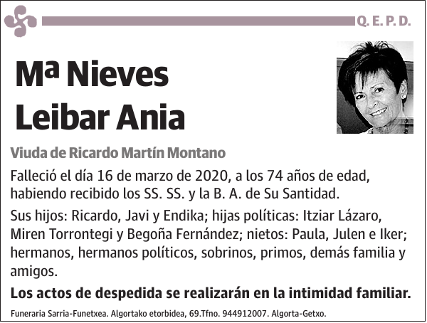 Mª Nieves Leibar Ania