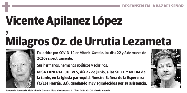 Vicente Apilanez López y Milagros Oz. de Urrutia Lezameta
