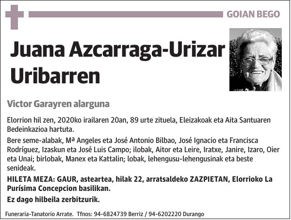 Juana Azcarraga-Urizar Uribarren