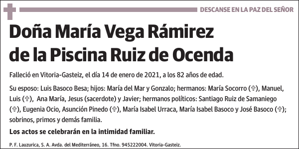 María Vega Rámirez de la Piscina Ruiz de Ocenda