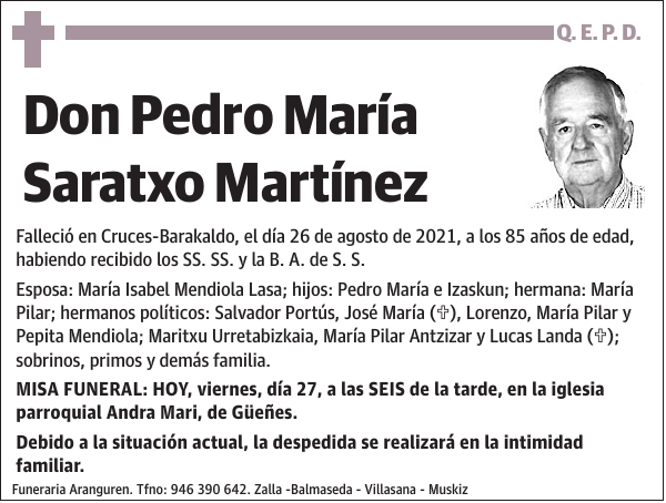 Pedro María Saratxo Martínez