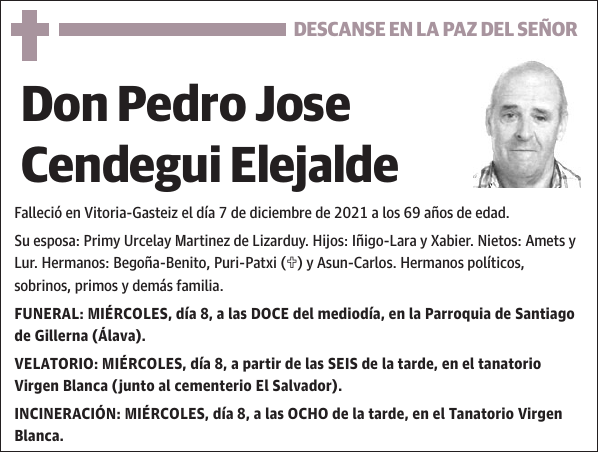 Pedro Jose Cendegui Elejalde