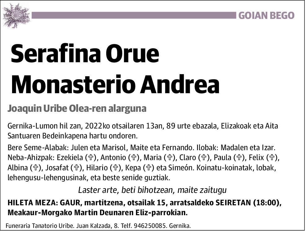 Serafina Orue Monasterio