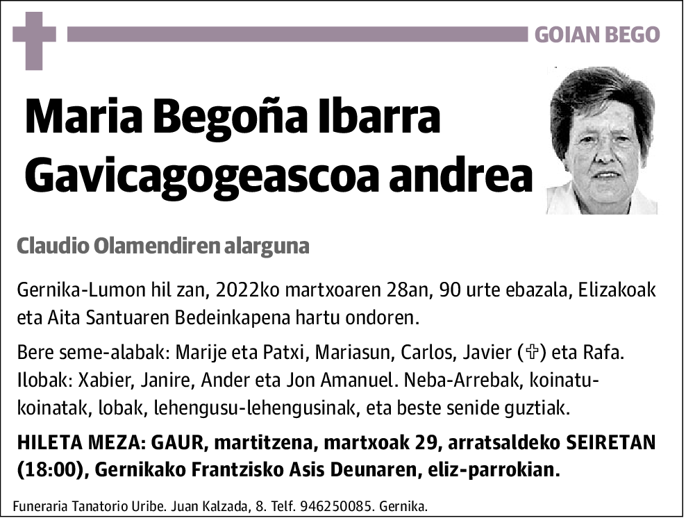 Maria Begoña Ibarra Gavicagogeascoa