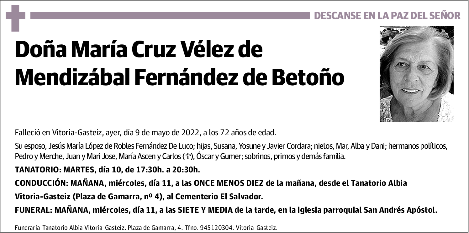 María Cruz Vélez de Mendizábal Fernández de Betoño
