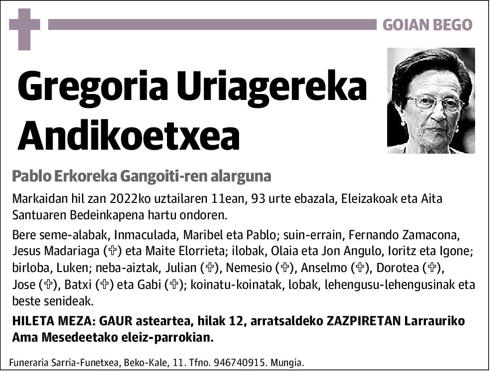 Gregoria Uriagereka Andikoetxea