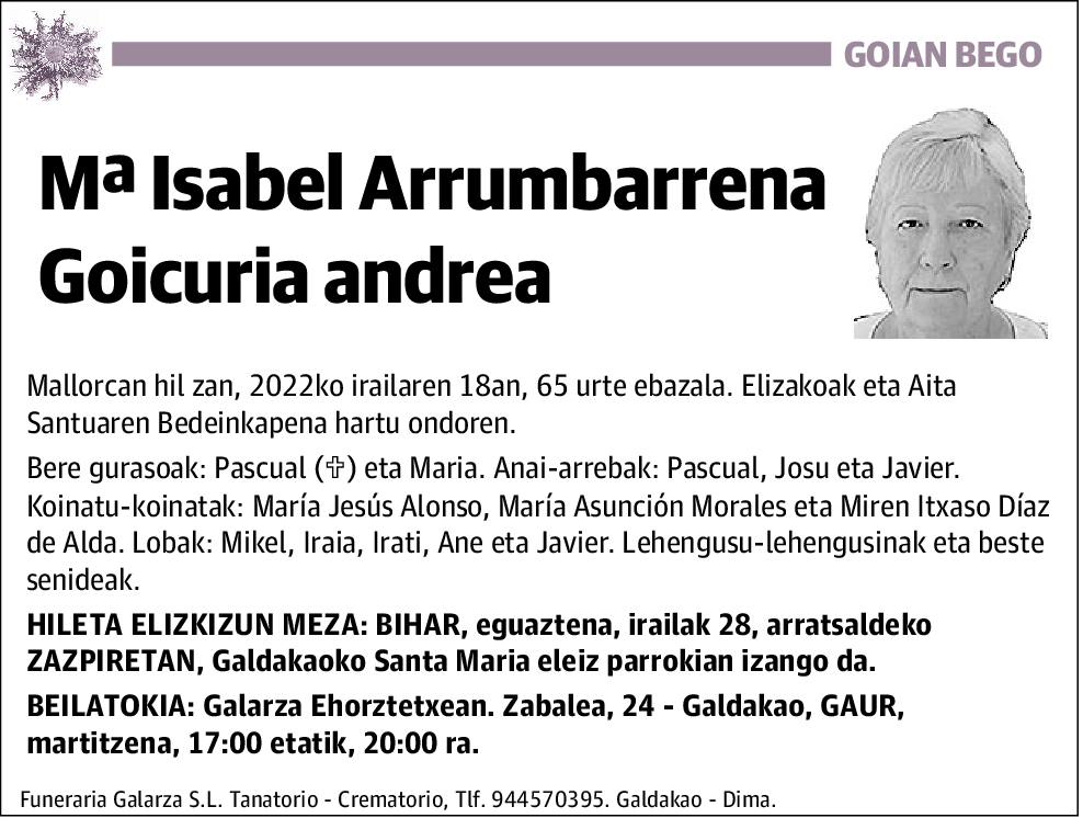 Mª Isabel Arrumbarrena Goicuria