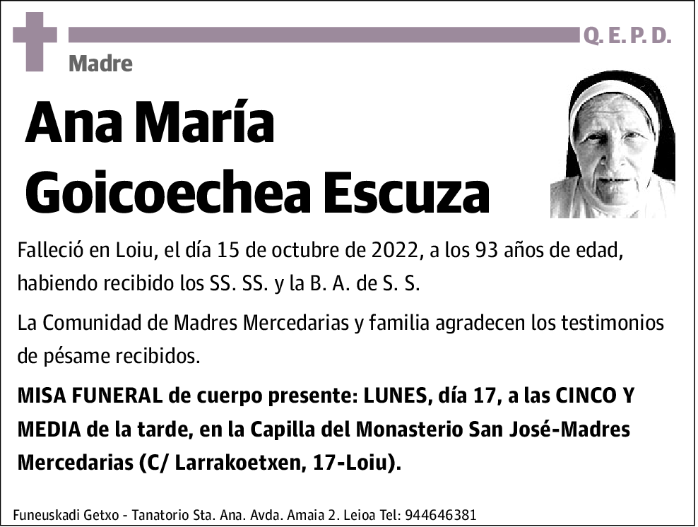 Madre Ana María Goicoechea Escuza