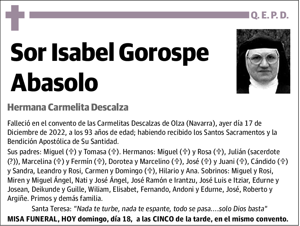 Sor Isabel Gorospe Abasolo