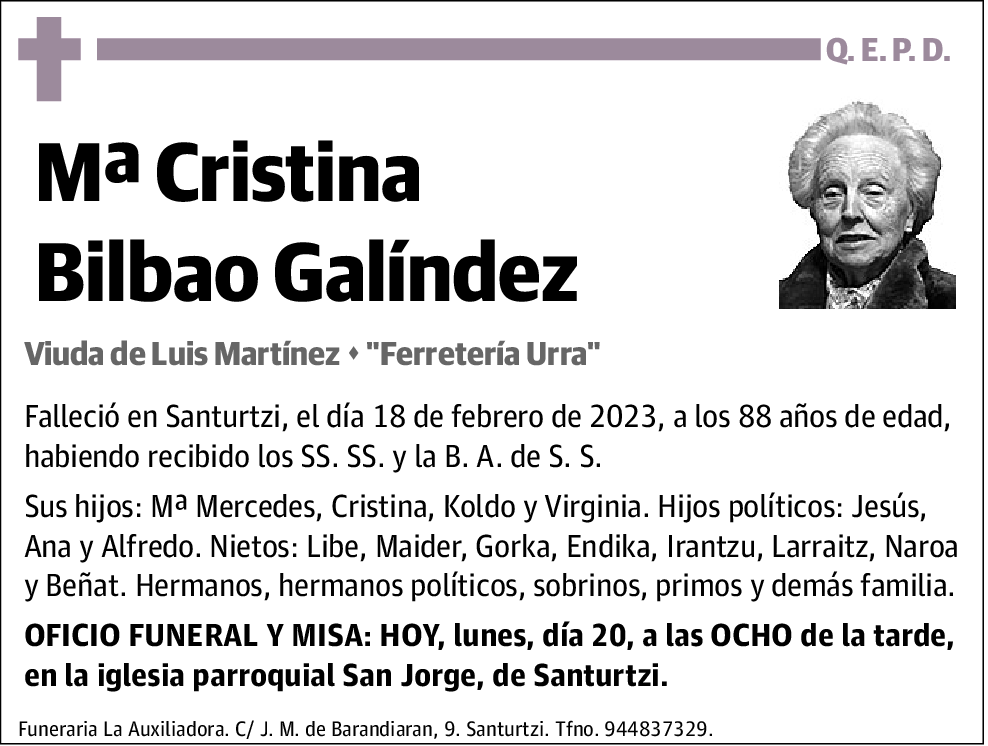 Mª Cristina Bilbao Galíndez