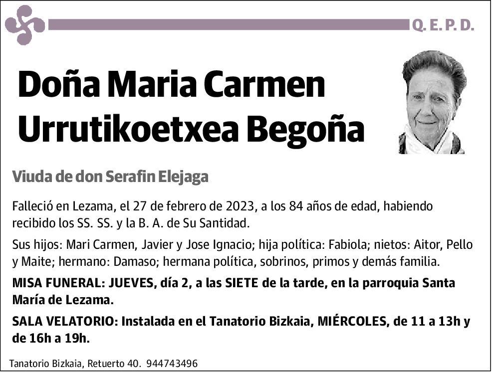 Maria Carmen Urrutikoetxea Begoña