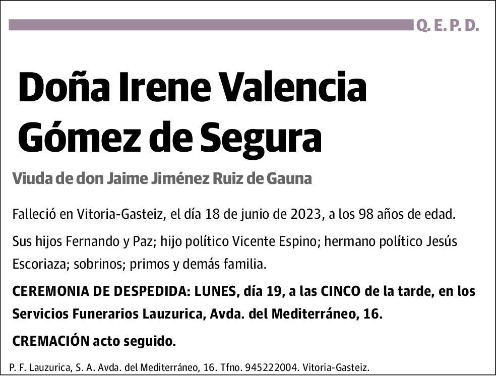 Irene Valencia Gómez De Segura
