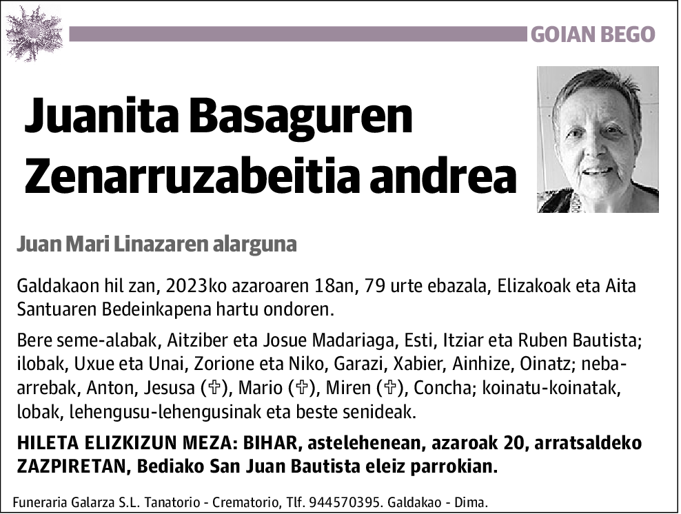 Juanita Basaguren Zenarruzabeitia