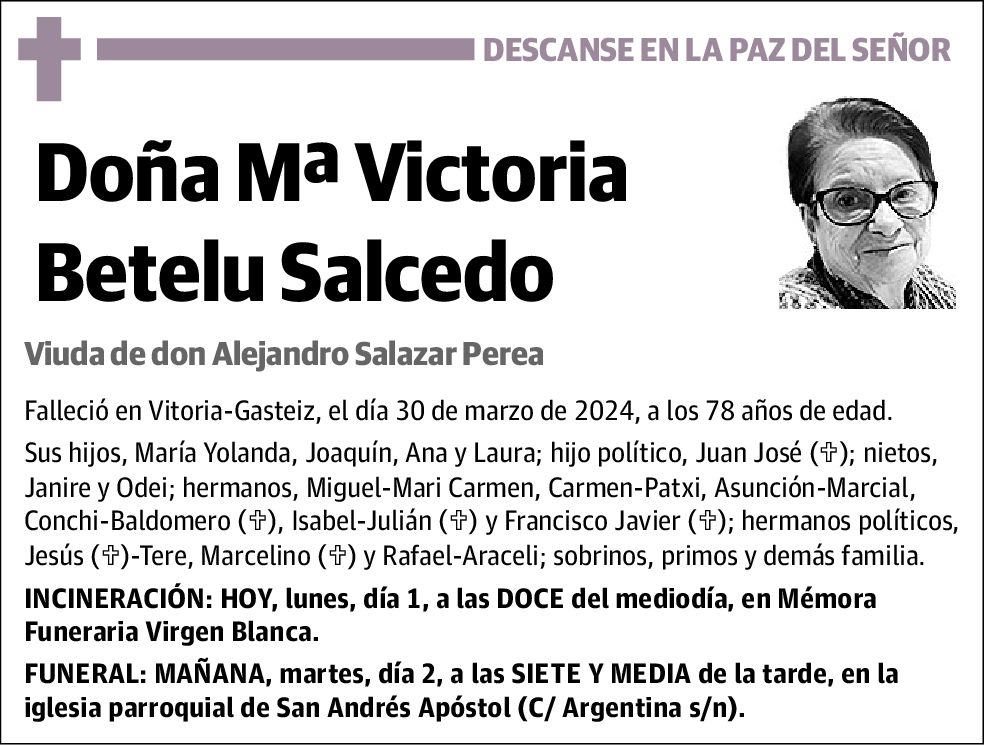 Mª Victoria Betelu Salcedo