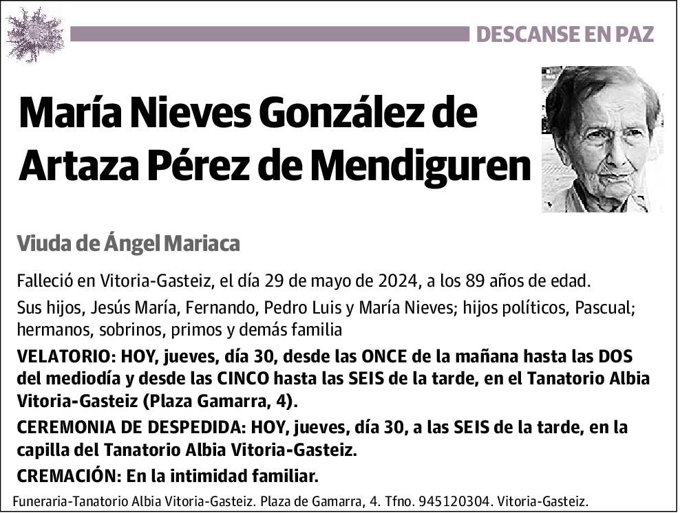 María Nieves González de Artaza Pérez de Mendiguren