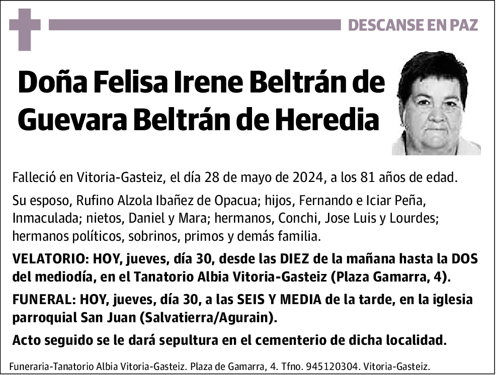 Felisa Irene Beltrán de Guevara Beltrán de Heredia