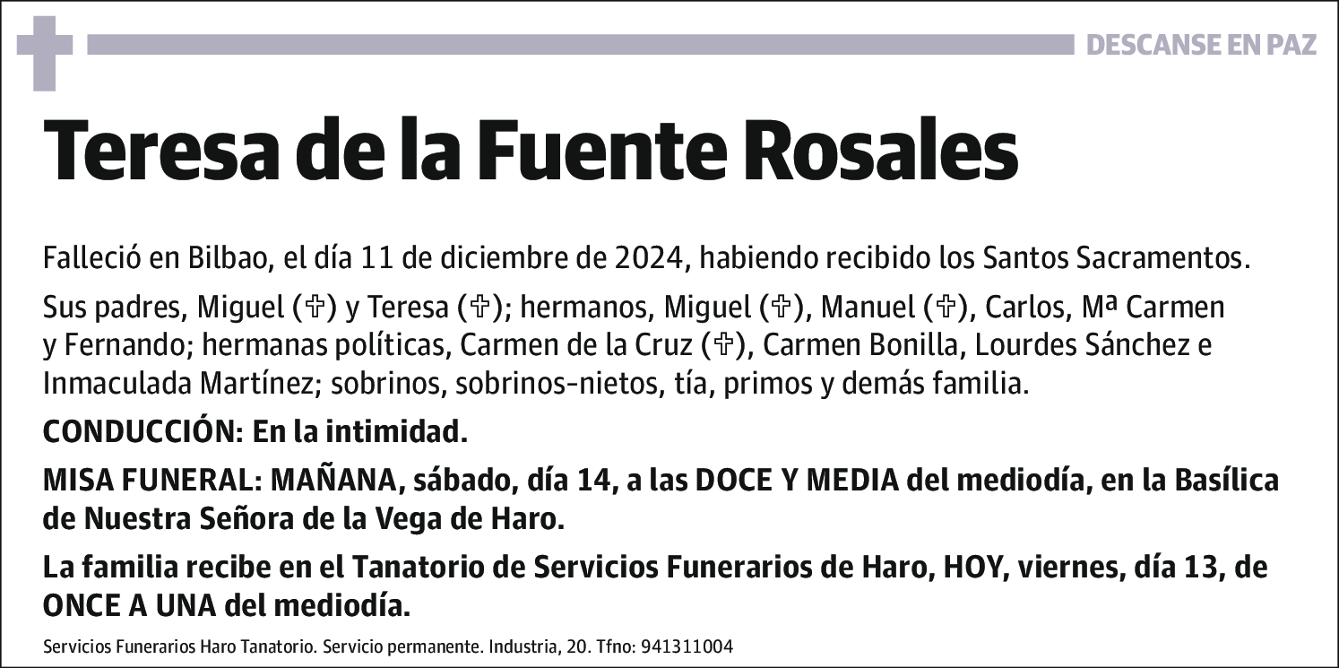 DE LA FUENTE ROSALES, TERESA