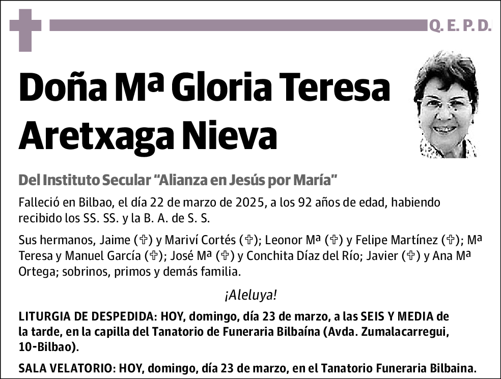 Mª Gloria Teresa Aretxaga Nieva