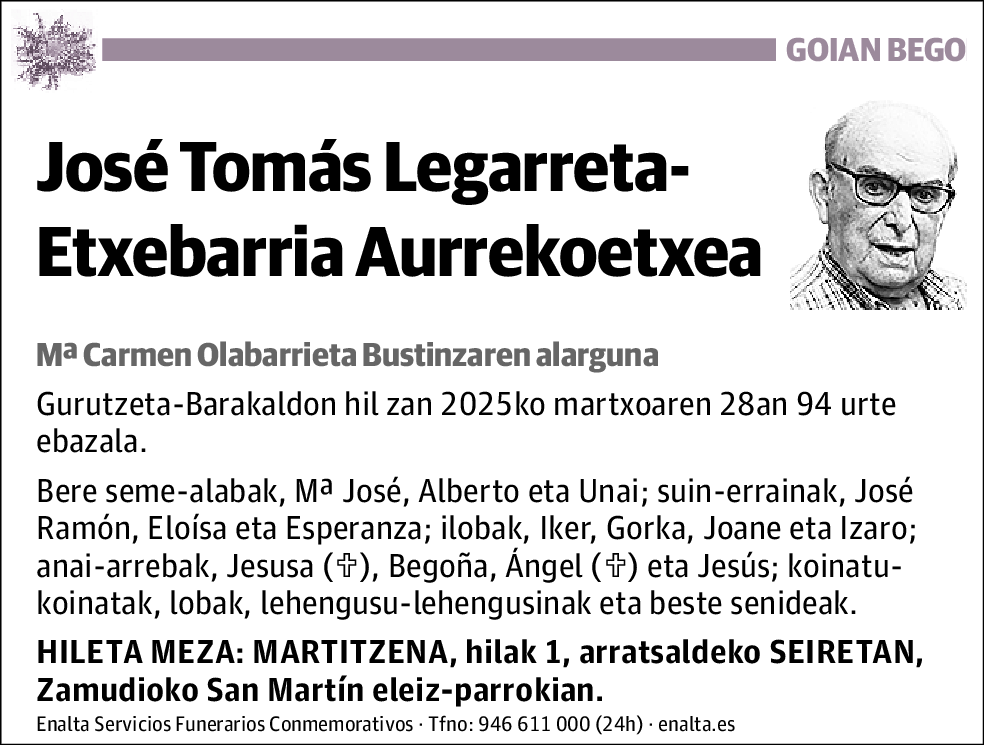José Tomás Legarreta Etxebarria Aurrekoetxea